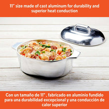 Cast aluminum oval roaster with lid and handle, 11 in size