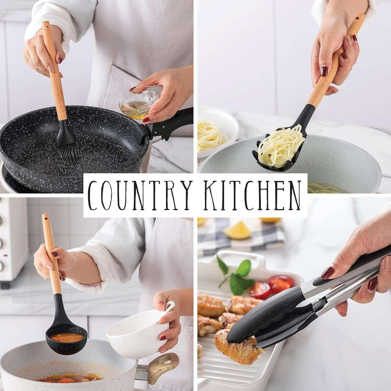 Country Kitchen 8-Pc Cooking Utensils Set Silicone Spatula & Kitchen Gadgets, Green