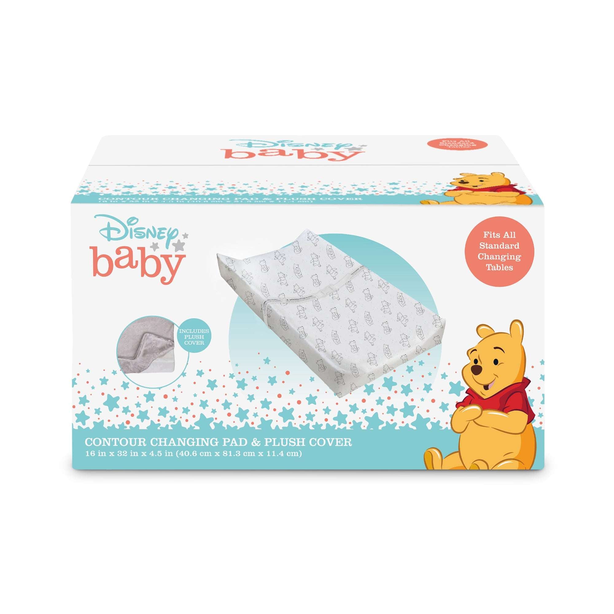 Disney Winnie the Pooh Contoured Changing Pad with Plush Cover by Delta Children – Machine Washable Cover and Waterproof Outer Layer, Grey