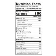 Nutrition facts close-up: 160 calories per serving, 5g protein, 14g total fat.
