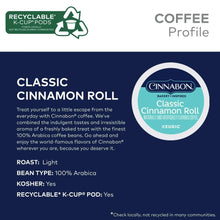 Coffee profile panel for Classic Cinnamon Roll with roast and K-Cup pod icon
