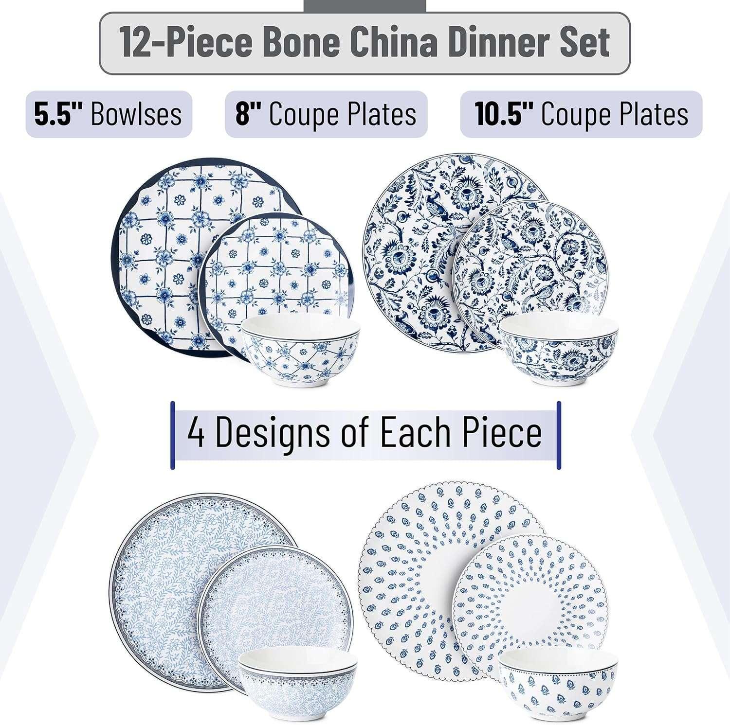 BTaT- Dinnerware Sets for 4, 12 pcs, Ceramic Dinnerware Sets