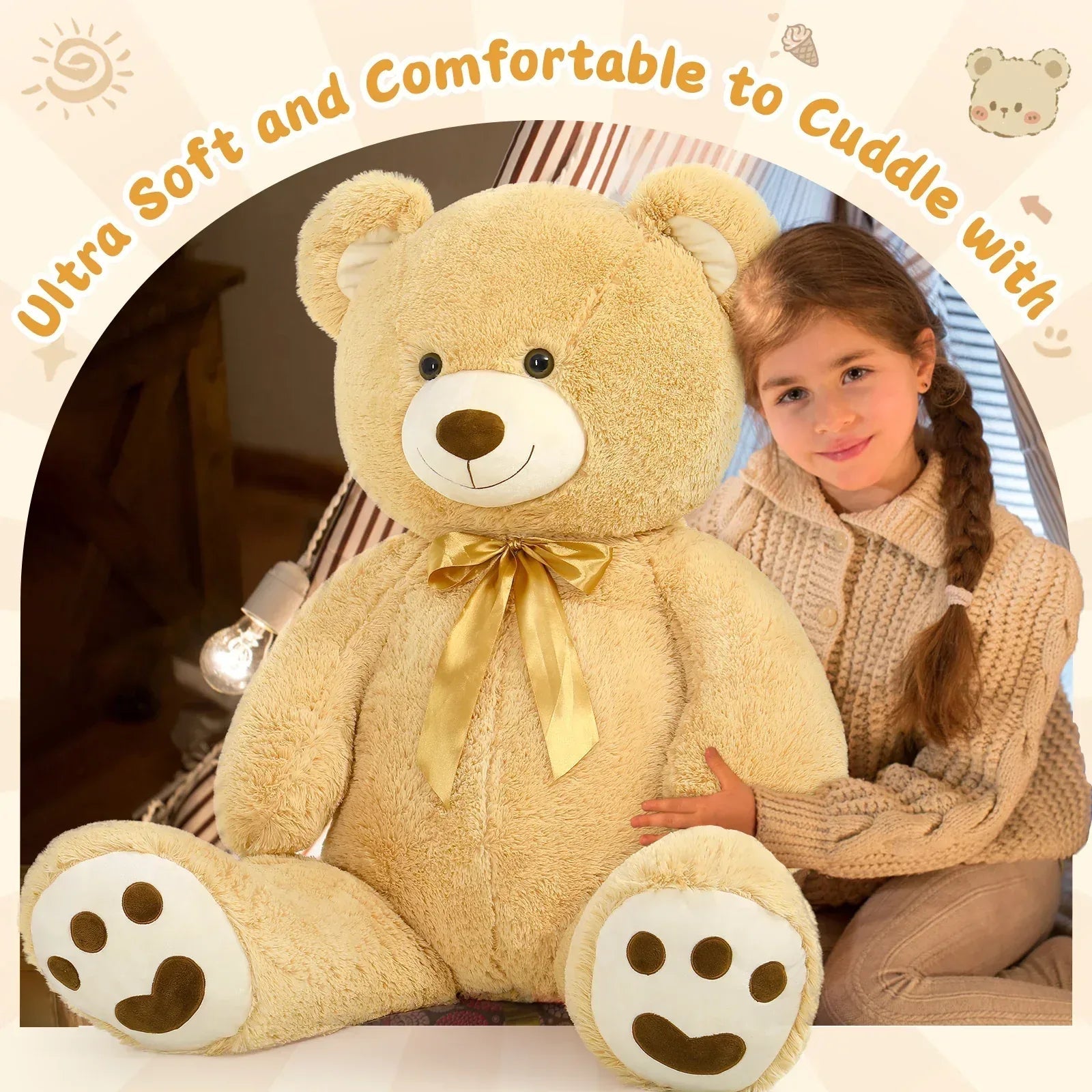 MorisMos 4ft Giant Brown Teddy Bear Stuffed Animal, Big Teddy Bear Plush