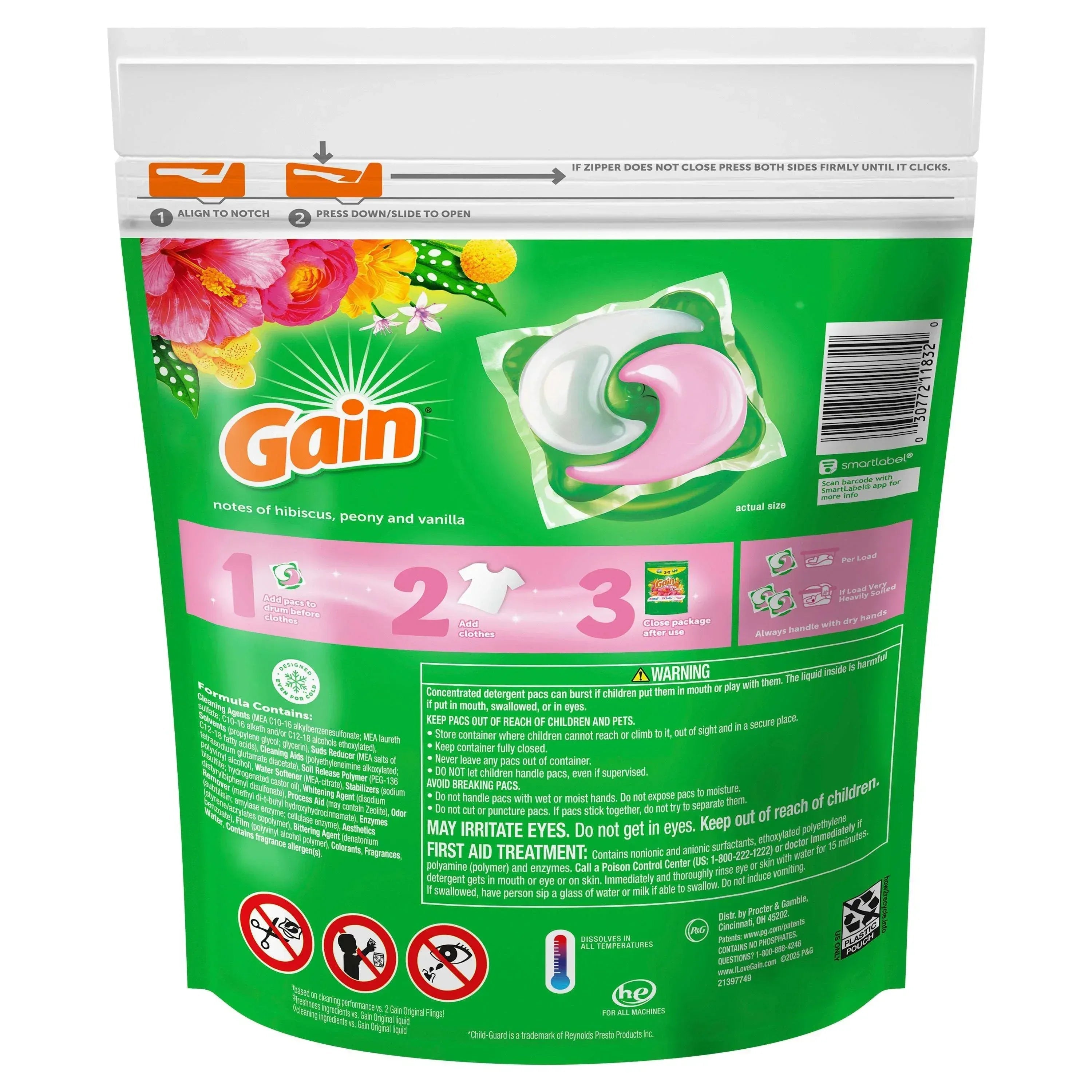 Gain Happy Super-Sized Flings Laundry Detergent Packs, Hibiscus Hula Scent, 18 Count