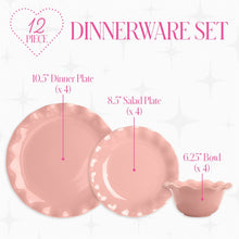 Rose pink stoneware dinnerware set with plates and bowls in assorted sizes