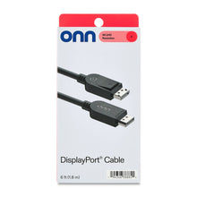 onn DisplayPort cable retail box with cable and connector graphic