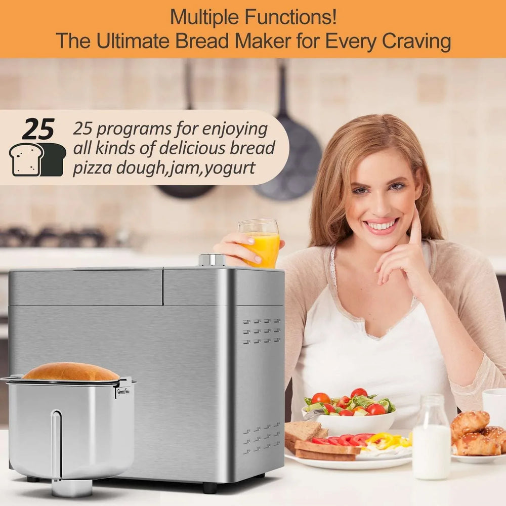 Bluebow 25-in-1 Bread Maker, 2LB Bread Machine with Auto Fruit/Nut Dispenser, Gluten-Free Setting, Keep Warm&13H Delay Timer, Stainless Steel - USA MEGA SHOP
