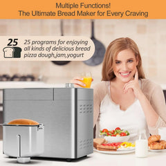 Bluebow 25-in-1 Bread Maker, 2LB Bread Machine with Auto Fruit/Nut Dispenser, Gluten-Free Setting, Keep Warm&13H Delay Timer, Stainless Steel - USA MEGA SHOP
