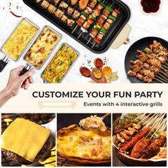 Electric Smokeless Indoor Grill – Non-Stick Raclette BBQ with 3 Mini Pans, Perfect for Grilling, Roasting & Frying, Easy to Clean, 1500W (Beige)