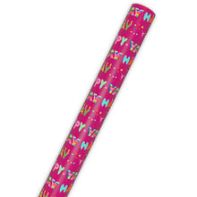 Birthday wrapping paper roll, pink with colorful birthday, cake and Hooray lettering