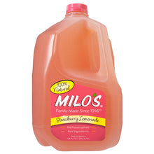 Strawberry lemonade gallon jug with MILO’S front label facing camera