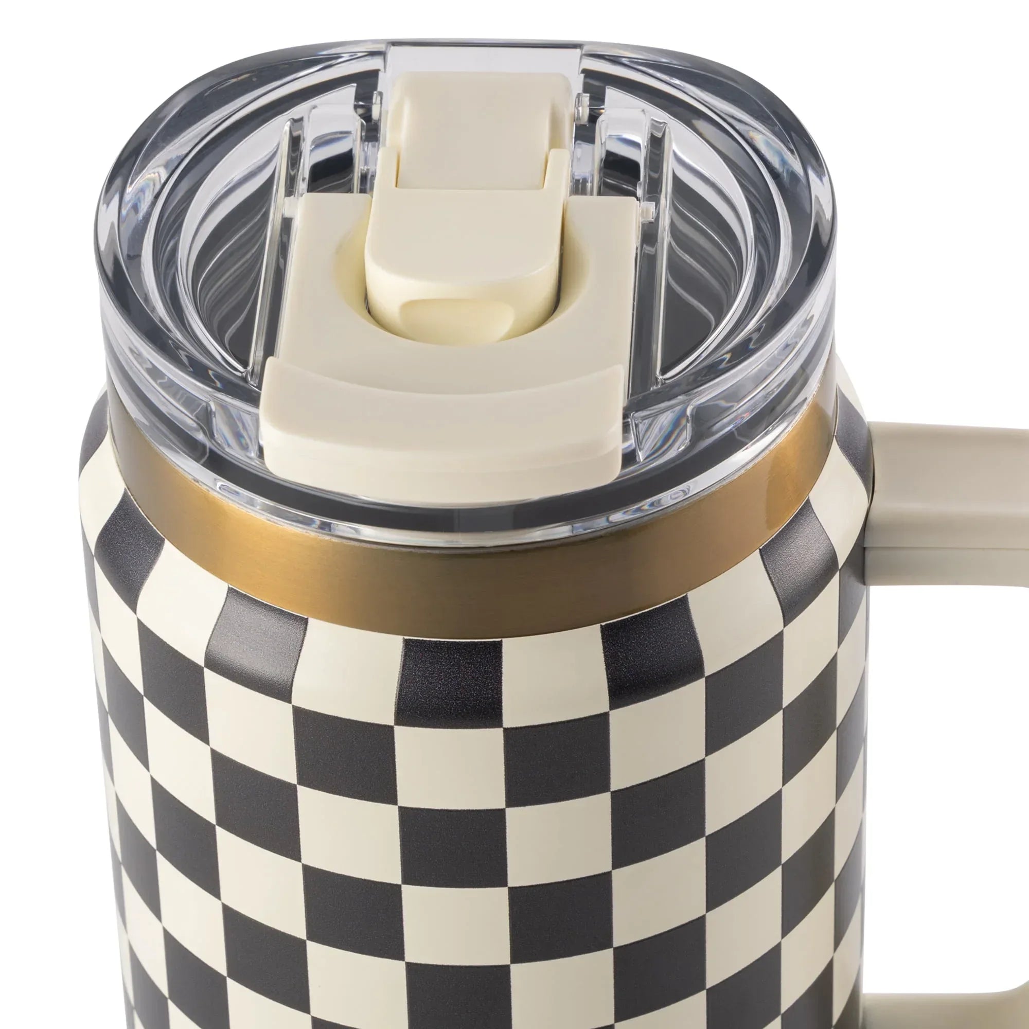 Thyme & Table 32 fl oz Stainless Steel Luna Tumbler with Handle and Dual Straw Lid, Cream & Black Check