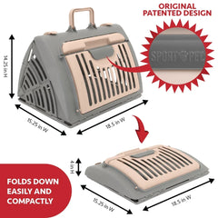 Sport Pet Designs Cat Carrier, Foldable Plastic, Medium, 25 lb Limit, Gray, 15.25" L x 18.5" W x 14.25" H - USA MEGA SHOP