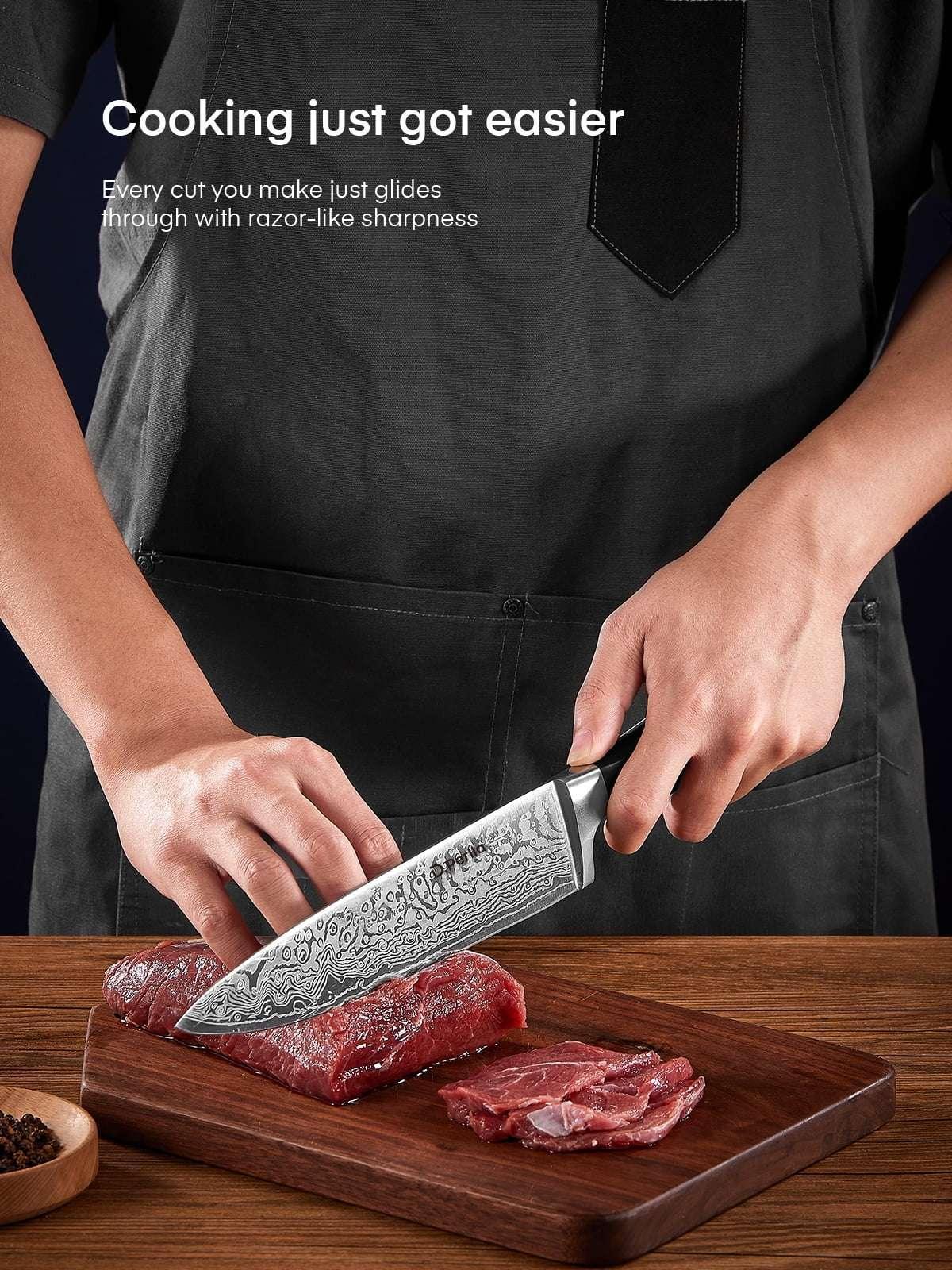 D.Perlla Knife Set, 14 Pcs Kitchen Knives Set with Built-in Sharpener, Stainless Steel Knife Set with Block