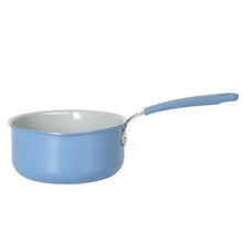 Blue sauce pan pot with stainless rim and long side handle