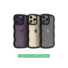 Three wavy grip phone cases with glitter backs and raised camera bezels