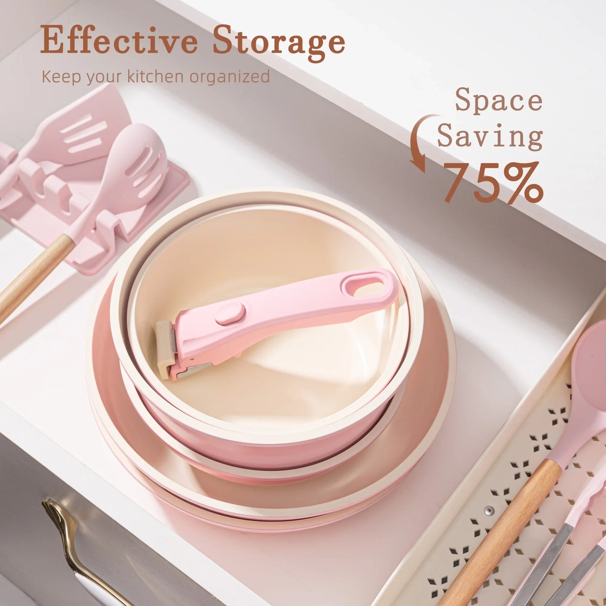 Astercook 20-Piece Pots and Pans Set, Nonstick Cookware Set with Detachable Handles, Oven & Dishwasher Safe, Induction Compatible, Stackable RV Kitchen Cooking Set