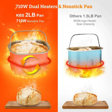 Stainless steel bread maker with heated dual chamber and nonstick baking pan