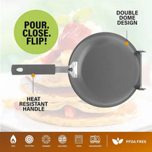 Double-sided pancake maker pan with heat-resistant handle, top view