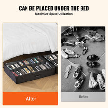 Under-bed shoe storage bin with transparent window and divided compartments, black fabric