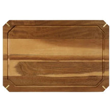 Rectangular acacia cutting board with recessed center panel and corner handholds