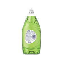 Dawn Ultra antibacterial dishwashing liquid bottle back view, green bottle with label