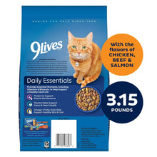 Dry cat food bag back panel with orange tabby cat and kibble photo