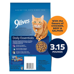 9Lives Daily Essentials Dry Cat Food with Chicken, Beef & Salmon Flavors, 3.15 lb. Bag