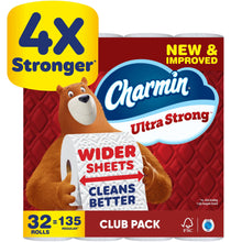 Charmin Ultra Strong toilet paper 32-roll club pack with 4X Stronger and wider sheets labels