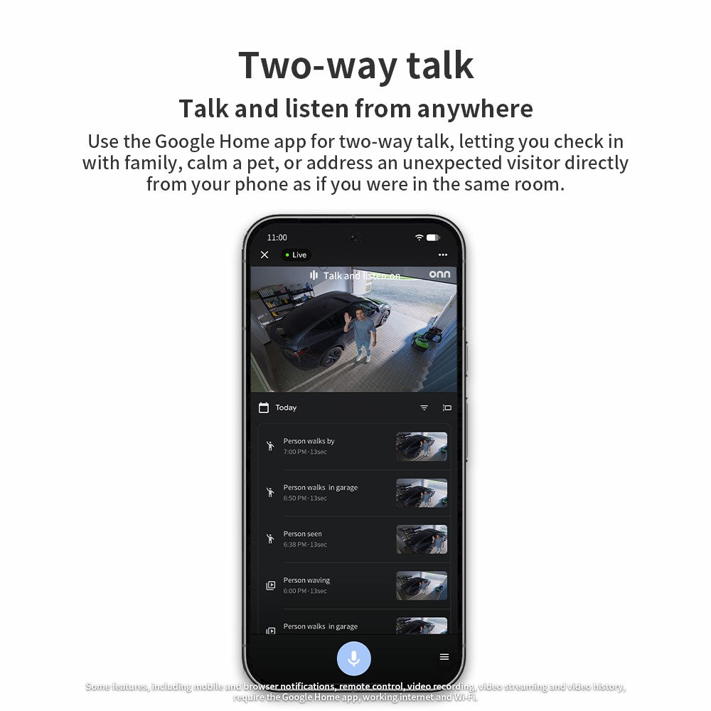 onn Indoor Camera Wired, 1080p HDR Video, with Google Home and Gemini ‚Äì Search Video History, Event Descriptions