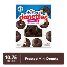 Bag of frosted mini donuts, chocolate-coated with pale yellow centers