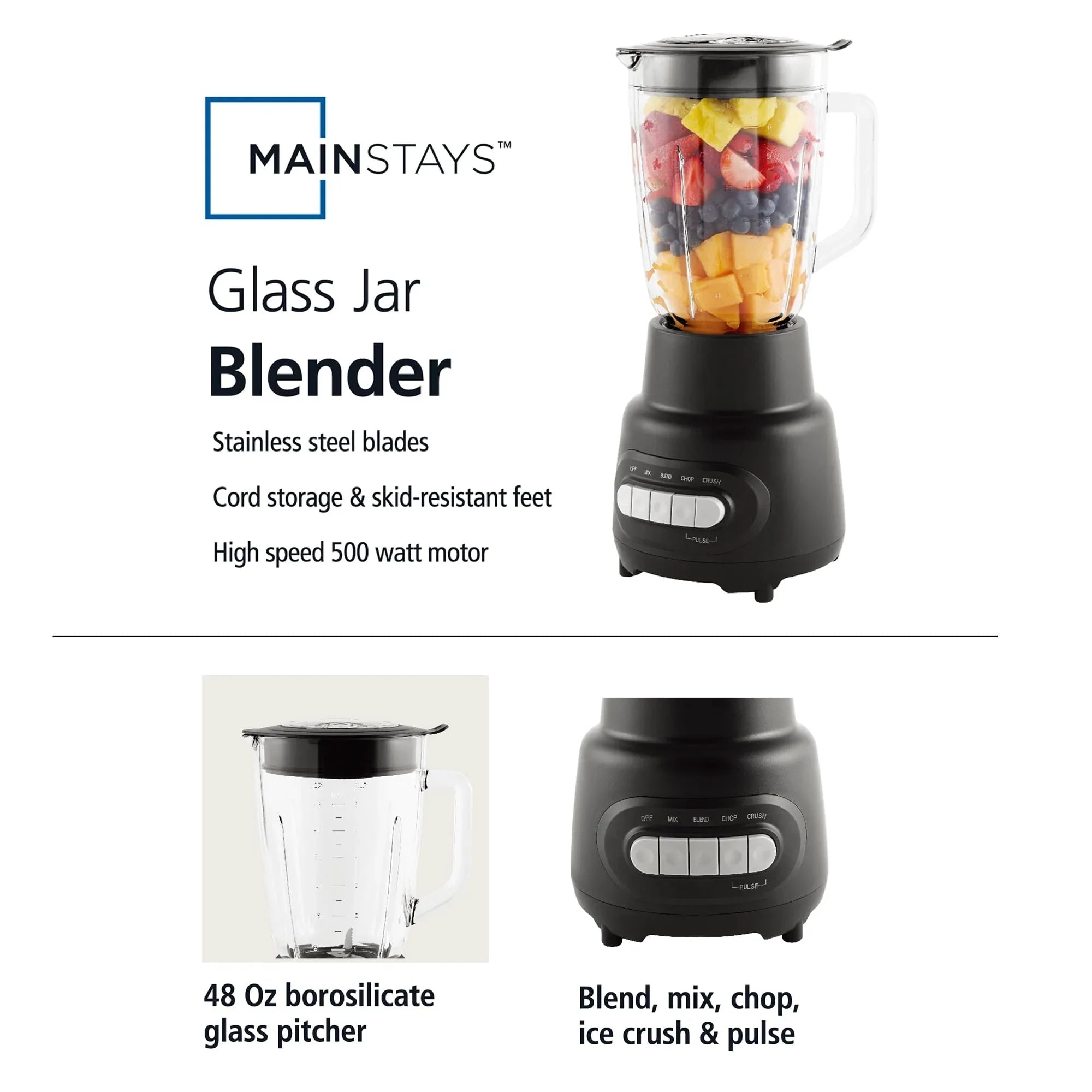 Mainstays Glass Jar 5 Speed Blender with 6-Cup Jar (48Oz) Capacity,New - USA MEGA SHOP