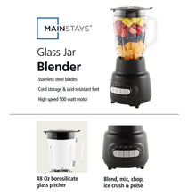 Glass jar blender with clear jar, black base, and control buttons