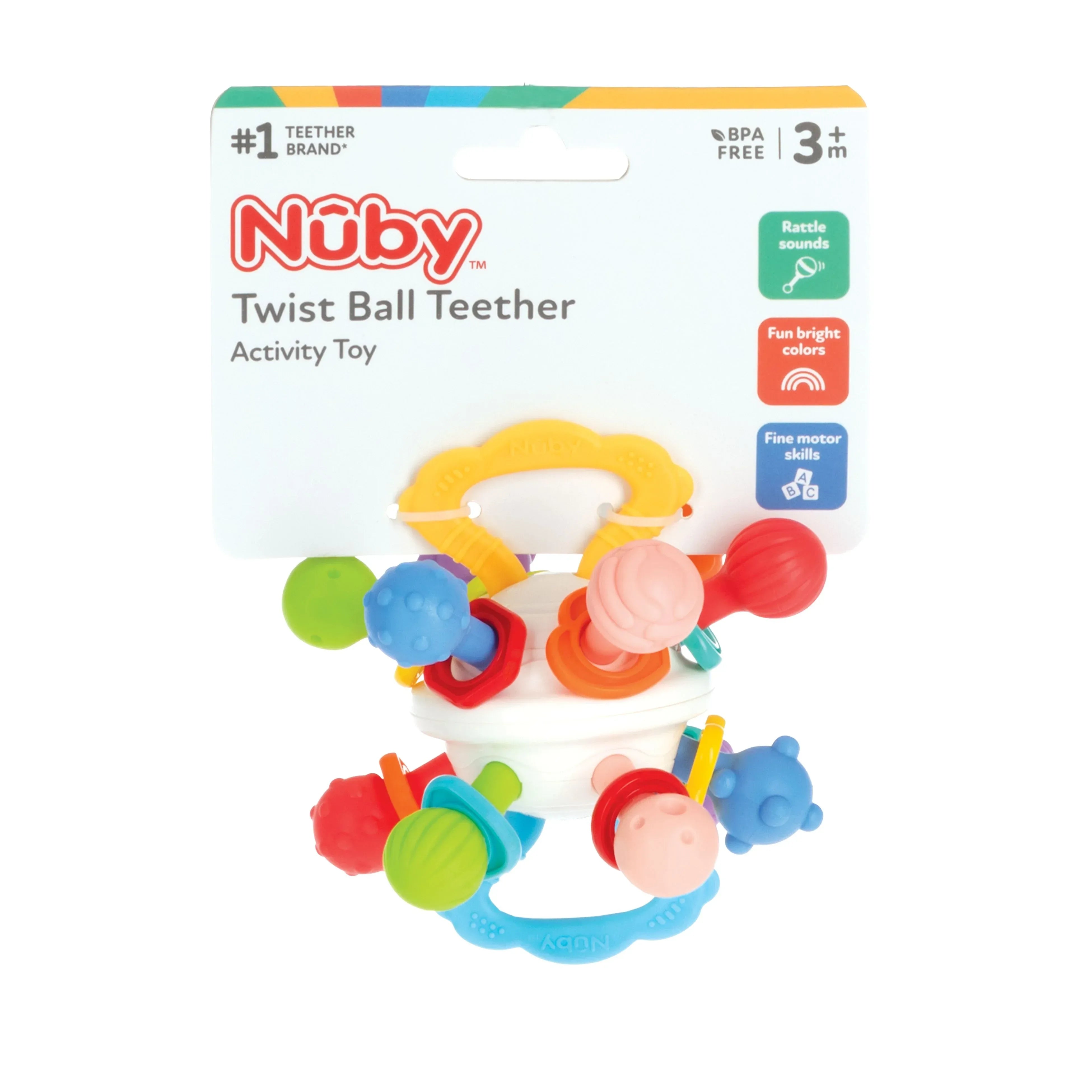 Nuby Textured Twist Ball Baby Teether Infant Toy with Colorful Rattle