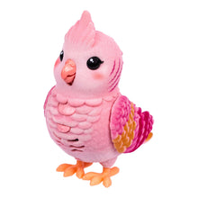 Pink bird plush toy with orange beak and braided tail detail