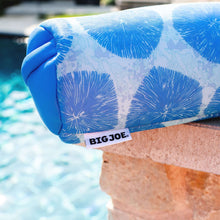 Blue and white patterned pool noodle float with BIG JOE label