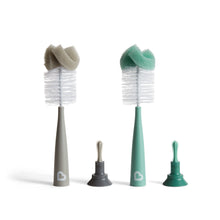 Sponge bottle brushes, white bristles with gray and sage bases, 2 pack
