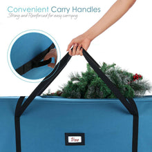Blue Christmas tree storage bag with reinforced carry handles and side straps
