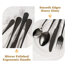Stainless steel cutlery with black handles: mirror-polished spoon and fork
