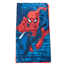 Spiderman sleepover blanket, blue with red character print