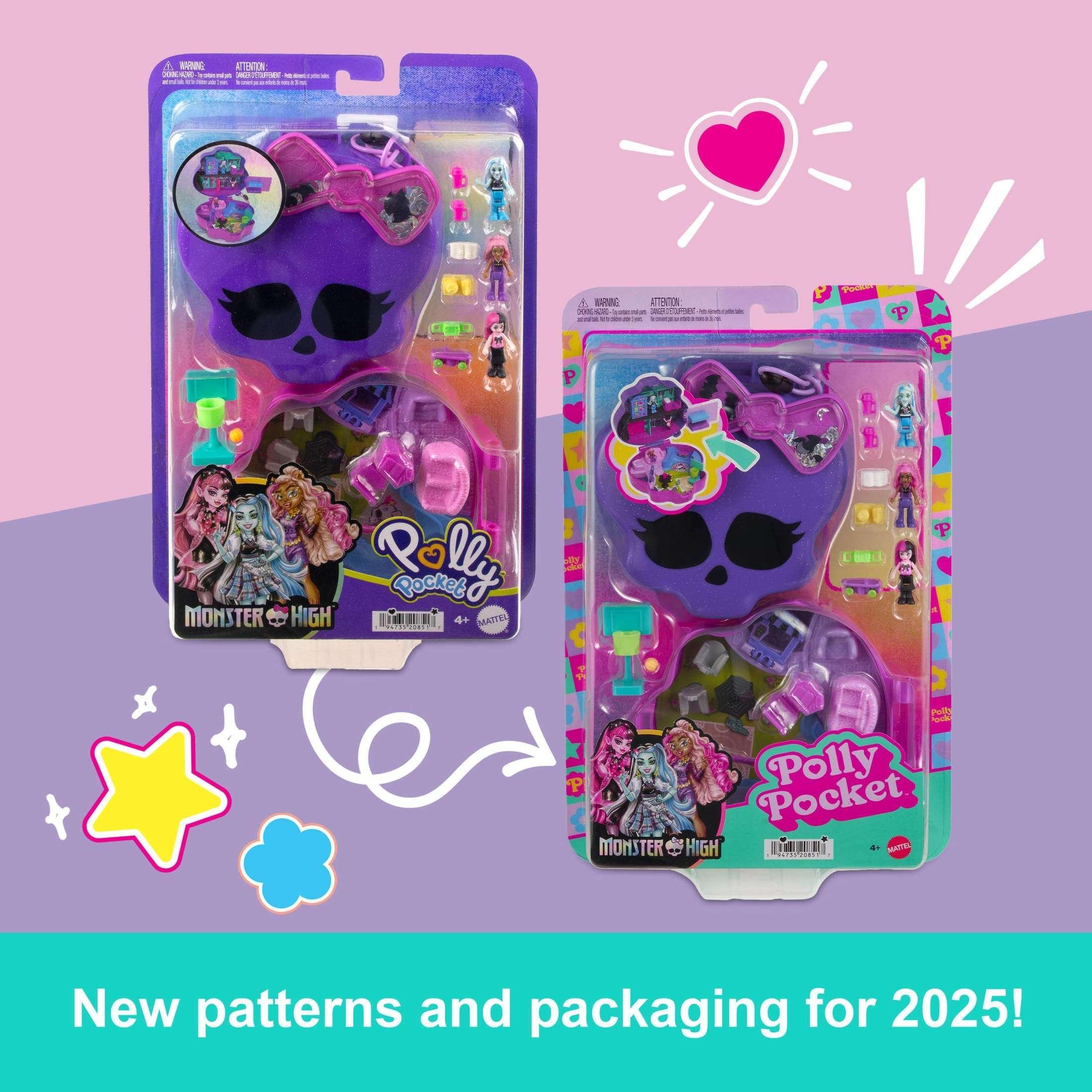 Polly Pocket Monster High Compact with 3 Micro Dolls & 10 Accessories, Opens to High School - USA MEGA SHOP