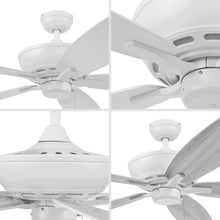 White 5-blade traditional ceiling fan with motor housing and downrod