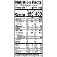 Close-up nutrition facts table showing calories and servings per container