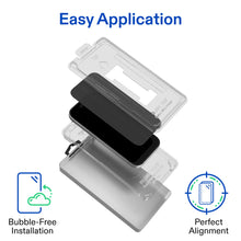 iPhone privacy screen protector installation tray with aligned glass for bubble-free setup