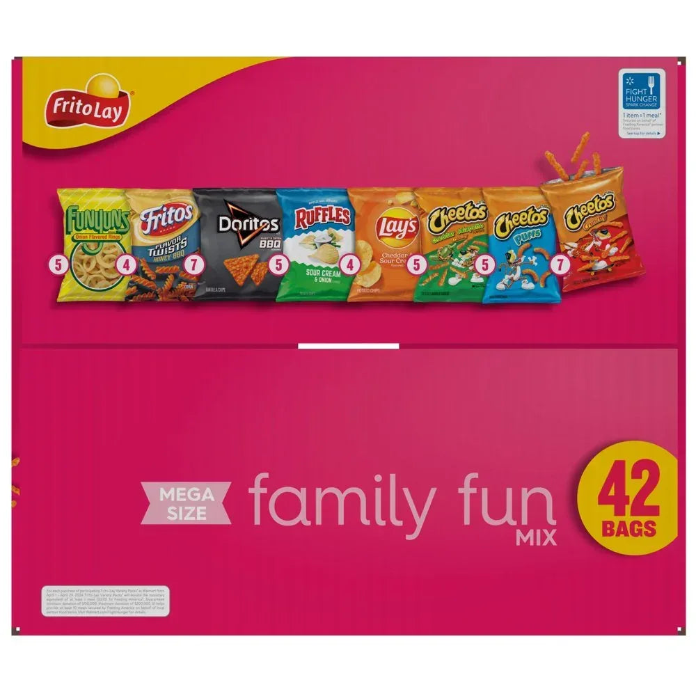 Frito Lay Snacks Variety Packs Fun Mix, 40.125 Oz Bag, 42 Count