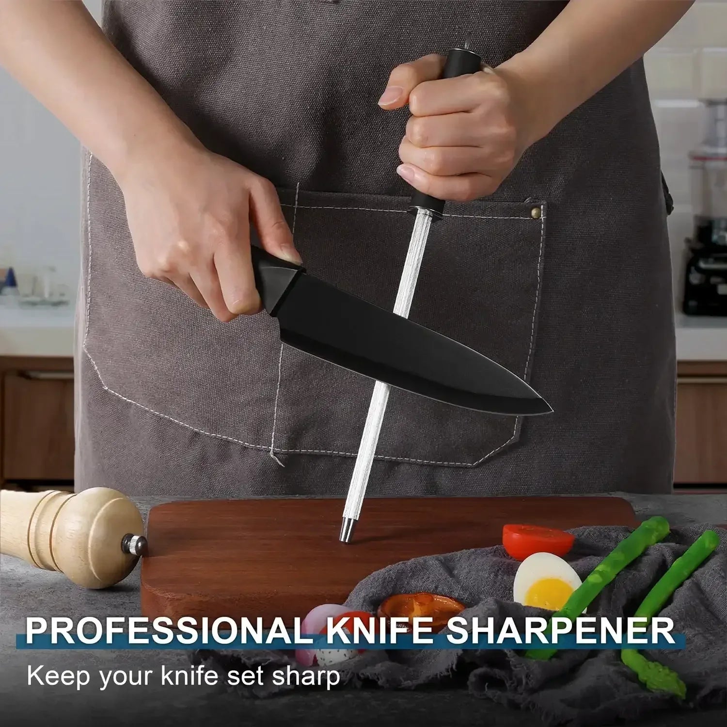 Walchoice 15 Pieces Knife Set with Block, High Carbon Stainless Steel Kitchen Knife Set with Sharpener, Rust Resistant & Dishwasher Safe - USA MEGA SHOP