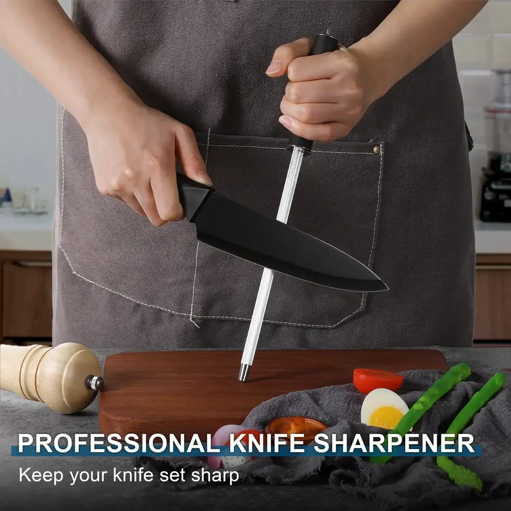 Walchoice 15 Pieces Knife Set with Block, High Carbon Stainless Steel Kitchen Knife Set with Sharpener, Rust Resistant & Dishwasher Safe - USA MEGA SHOP