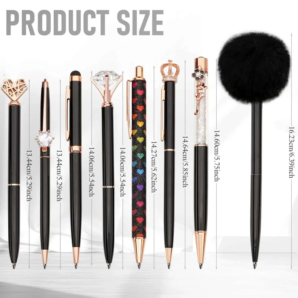 WEMATE 8Pcs Set for Journaling, Glitter Fancy Pens Gifts for Women, Office Black - USA MEGA SHOP