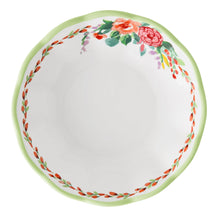 Ceramic dinner plate, white with small rose vine border and light green outer edge
