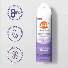 OFF! clean feel insect repellent aerosol can, white canister with purple label